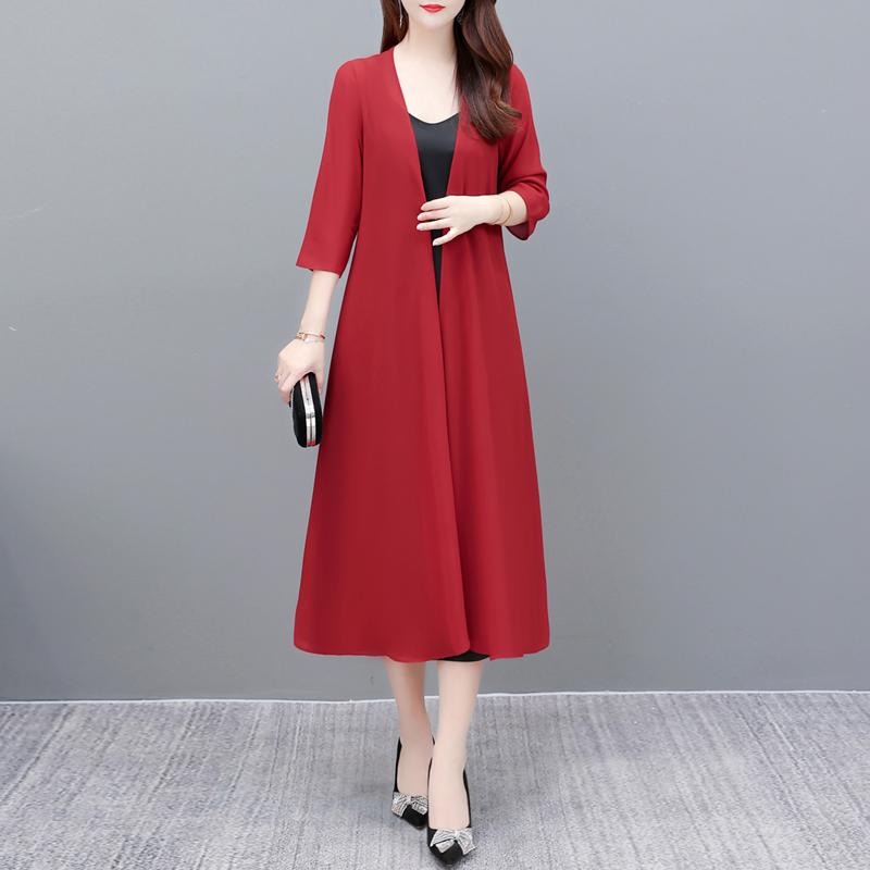 Элегантное шифоновое пальто женское летнее тонкое повседневное женское летнее длинное пончо больших размеров