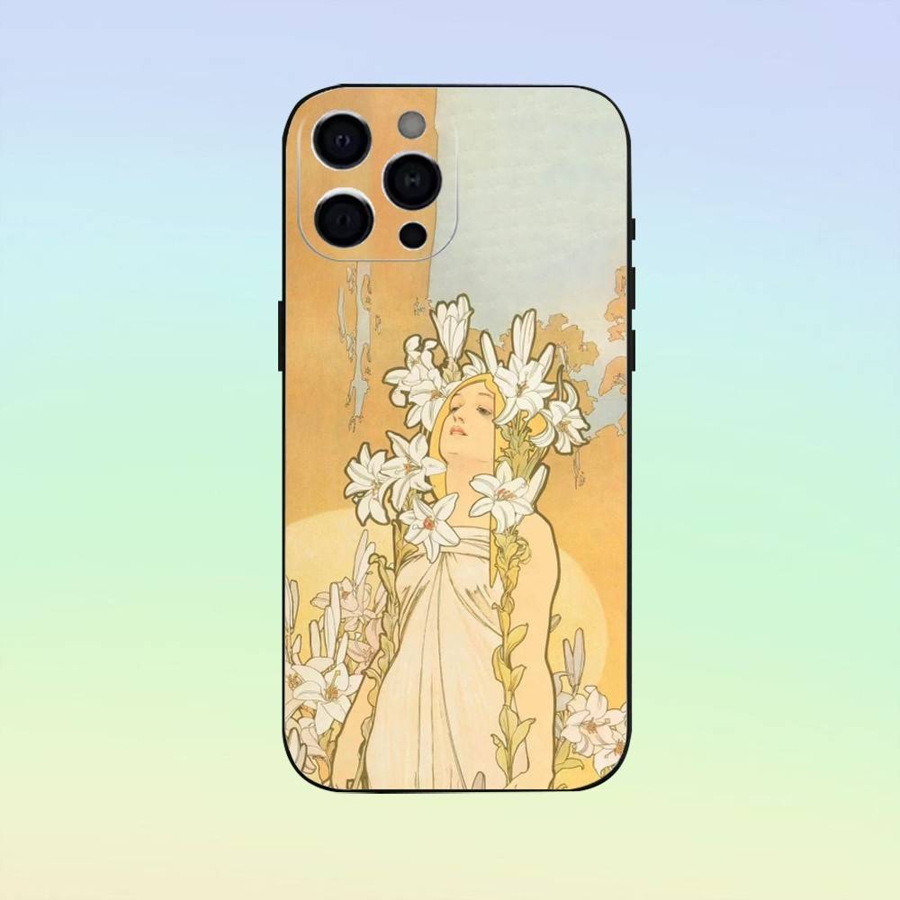 Vintage A-Alphonse Mucha Phone Case For iPhone 17, 16,15,14,13,12,11, Others Soft Silicone Black Cover
