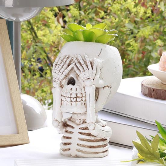 Хэллоуин Череп Кашпо Горшок Смола Скелет Фигурка Цветочный Горшок Крытый Открытый Суккуленты Растения Контейнер Домашний Балкон Сад Украшения