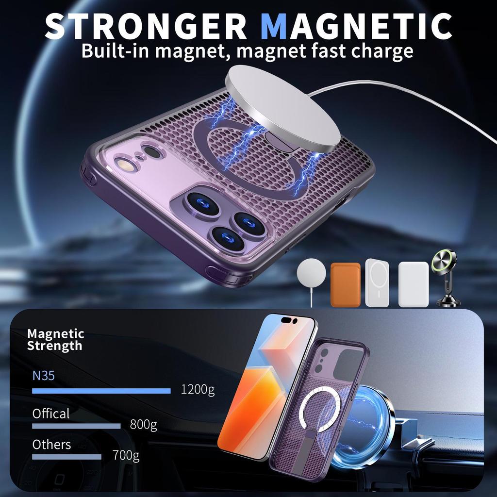 Магнитный чехол-подставка для iPhone 17 Pro Max с сотовой структурой для теплоотвода и защитой от падений, Совместим с Apple 16.