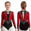 Girls Gymnastics Leotard Long Sleeve Keyhole Back Shiny Rhinestones Figure Skating Bodysuit