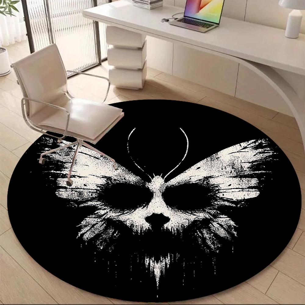 1pc Butterfly Skull Office Round Area Rug, Indoor Mat Suitable ForOffice, Under Office Chairs Bedroom Living Room Home Decor, Room Deco q023