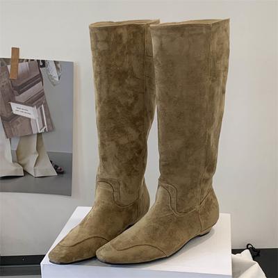 2026 Новые зимние сапоги до колена с круглым носком Женские лаконичные панк-современные длинные сапоги на низком каблуке Женская обувь