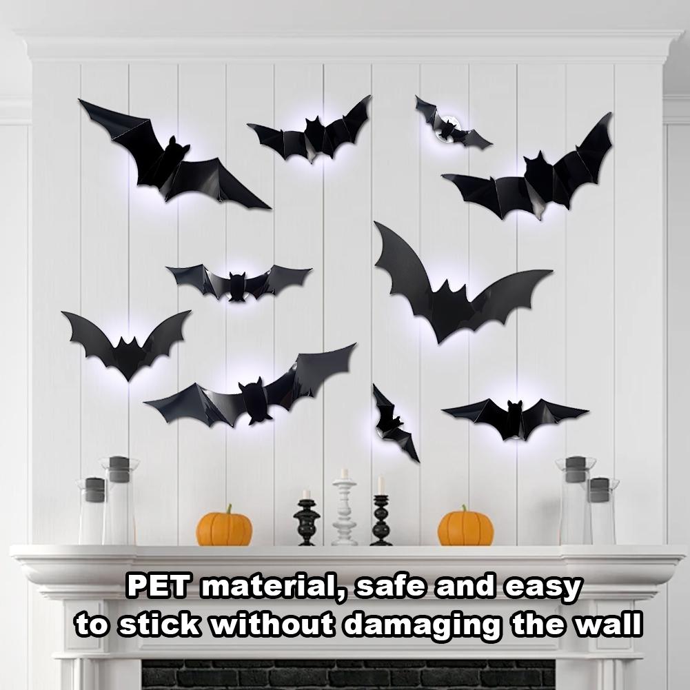 72 PCs Halloween Bats Wall Decor Battery Powered Bats Decorations Wall Stickers for Halloween Party Bedroom Window Decorations