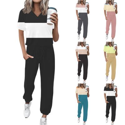 Женский спортивный костюм с V-образным вырезом и коротким рукавом, свободные брюки
