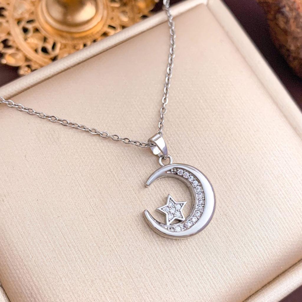 Necklace European and American moon love full zirconium necklace accessories women light luxury high sense does not fade titanium steel necklace women