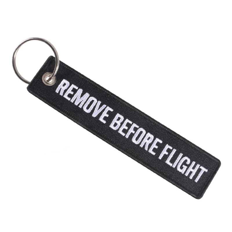 Remove Before Flights Key Chain Luggages Label Polyester Embroidery Chain Keychain For Aviations Gifts
