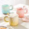 Высококачественная градиентная керамическая чашка, нишевый дизайн, кружка с крышкой и ложкой для девушек, кофейная чашка, чашка для питья воды для пары