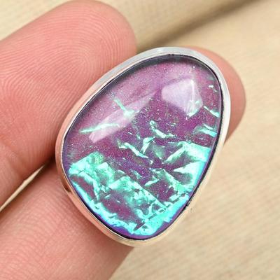 Необычное кольцо ручной работы из твердого серебра 925 пробы с фиолетовым австралийским тройным опалом и драгоценным камнем