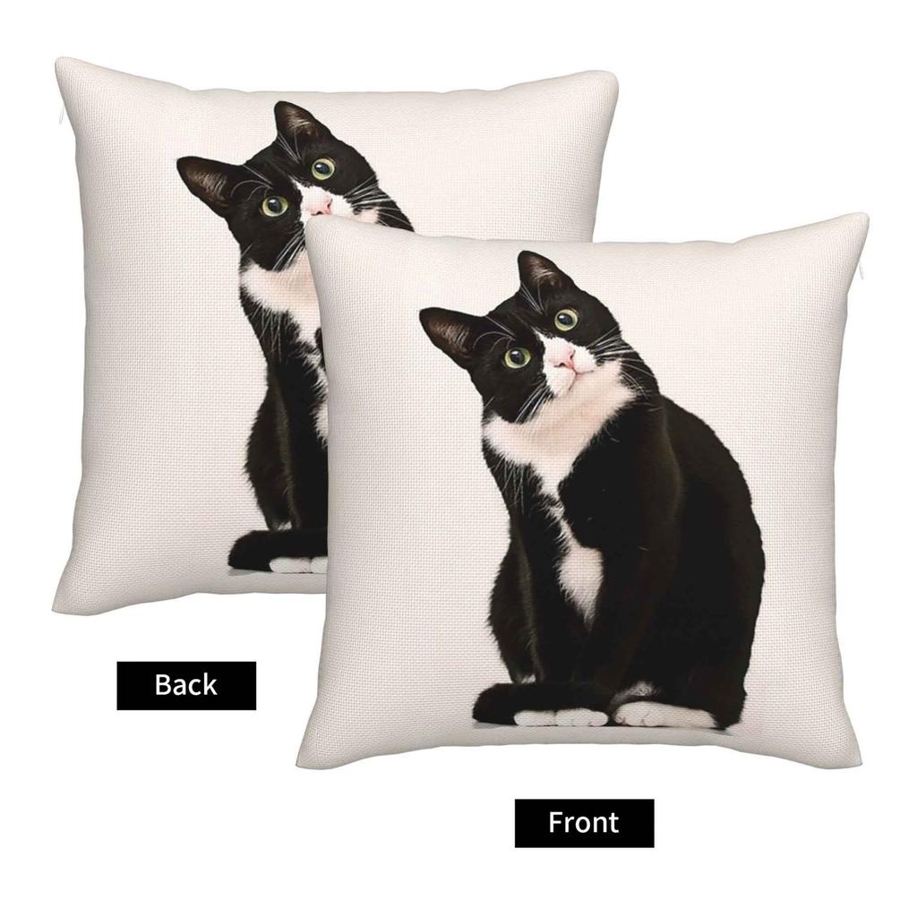 Милая наволочка с кошкой Двусторонняя наволочка из льна с мультяшной кошкой Домашний декор наволочка