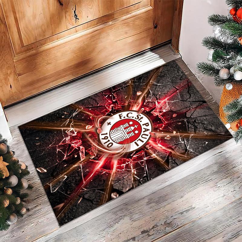 FC St. Pauli Football Print Crystal Velvet Rug, Comfortable Water Absorbent Non Slip Indoor Floor Carpet