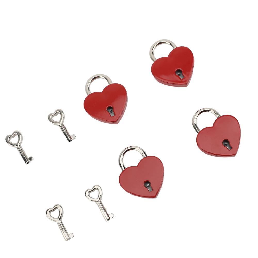 4sets Zinc Alloy Love Lock 38x30mm Mini Padlock Keyed Padlocks Heart Padlock For Wallets Handbags