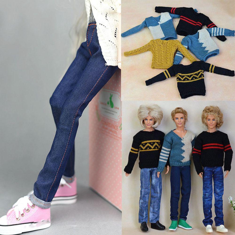Детские игрушки Одежда для куклы Одежда для куклы-мальчика Джинсы Брюки Повседневный вязаный свитер Кукольное пальто