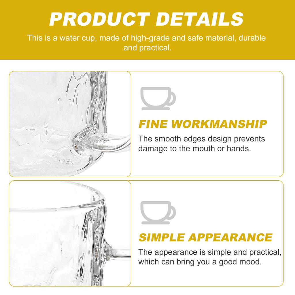 High Grade Safe Glass Water Mug with Non Slip Handle Multi Purpose Beverage Cup for Juice Coffee Camping Office Home