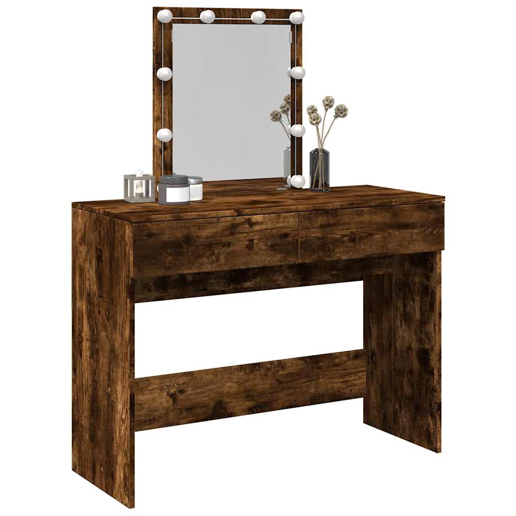 Makeup Table with LED Lighting Smoked Oak Finish 100 x 40 x 130 cm