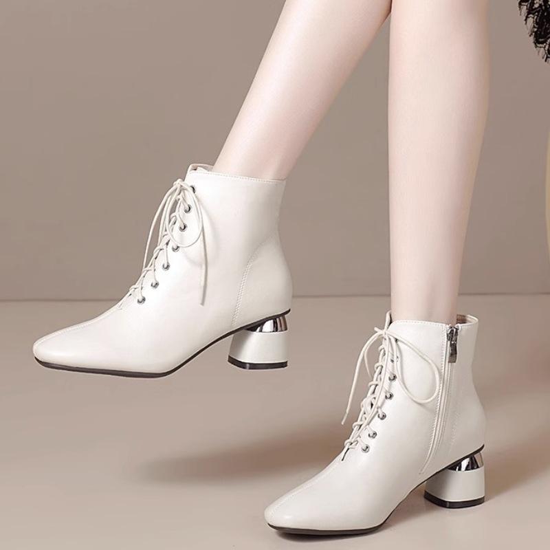 Ботинки Ji на толстом каблуке, женские кожаные туфли со шнуровкой, черные ботинки в стиле ретро на среднем каблуке