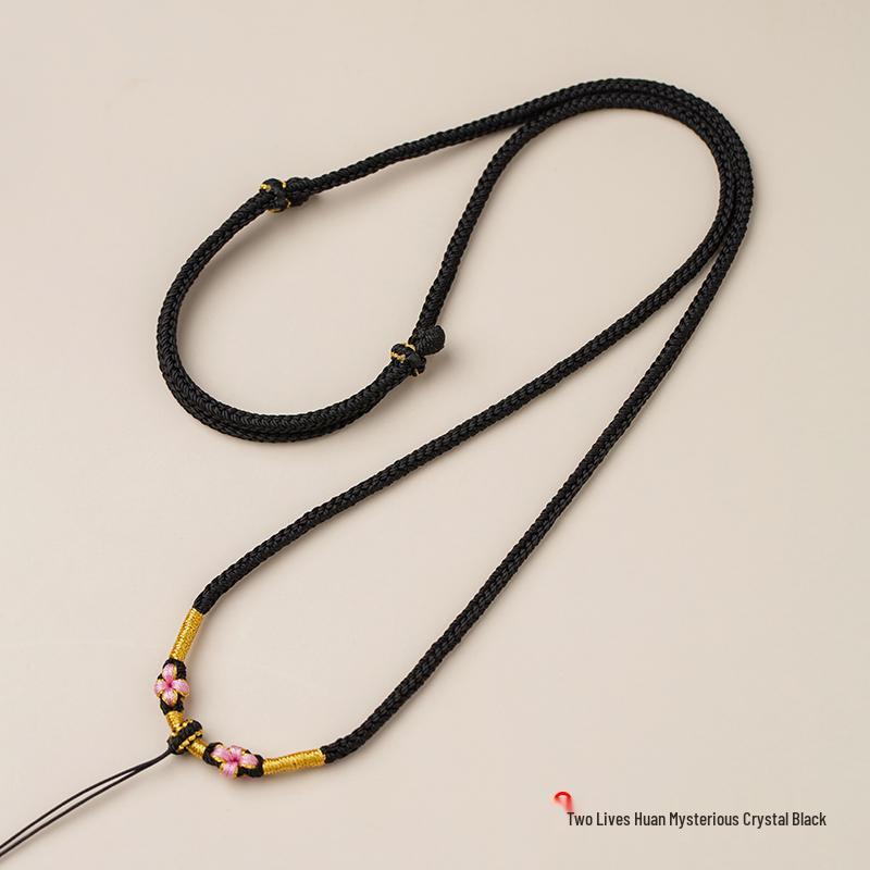 Премиальное ожерелье-узел «Цветок персика» ручной работы на веревке с акцентом из нефрита