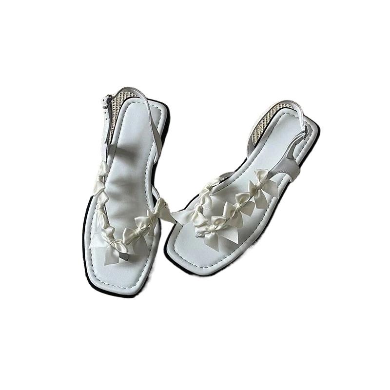 Модные балетки с бантом, женские сандалии с перемычкой для пальца, дизайнерская обувь, женские модные шлепанцы, летние новинки, элегантные повседневные шлепанцы, zapatos mujer
