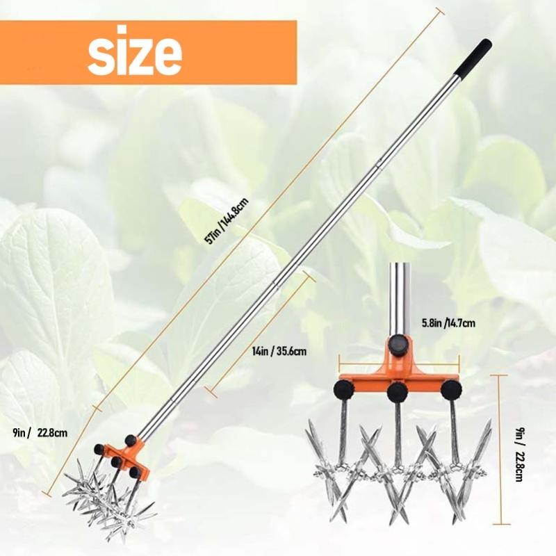 Manual Rotary Cultivator Tool Stainless Steel Teeth Adjustable Handle Garden Hand Tiller For Lawn