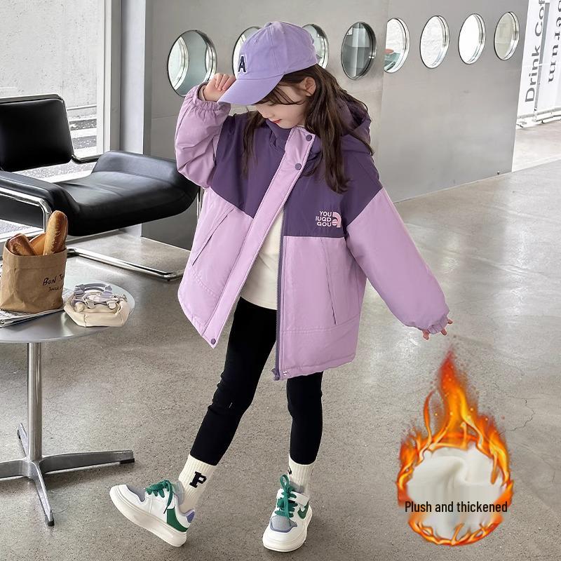 Girls' Fleece-Lined Windbreaker - Stylish Autumn & Winter Wear 2025