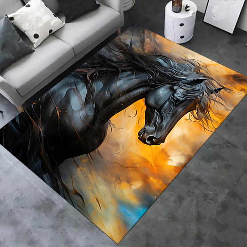 Black Horse Theme Office Chair Mat: Large Size Office Carpet for Home Decor, Sofa Rug, Gift Suitable for Bedroom, Living Room, and Various R