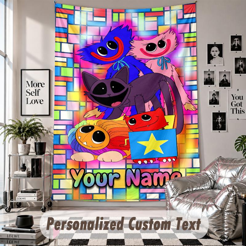 Wall Hanging Tapestry With Custom Name & Text, Poppy Playtime Decorative Tapestry For Bedroom