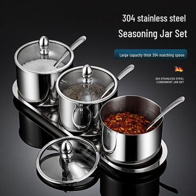 Набор баночек для специй из нержавеющей стали 304: Видимая круглая солонка и бутылка для приправ с крышкой и подносом.