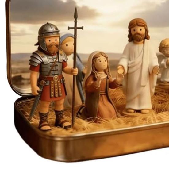 Little Jesus in Tin Box Miniature Jesus Crucifixion Resurrection Scene Ornament Pocket Jesus Figure Set Religious Home Office Desktop Decoration