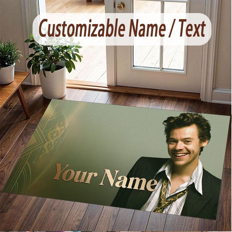 Custom Rug Harry Styles Pattern Print Name Text Soft Non‑Slip Floor Carpet for Home Indoor Decoration