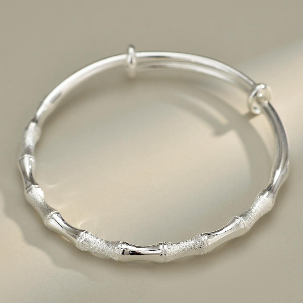 Bamboo Push Pull Bracelet, Female Step By Step Ascending, Frosted Bamboo Bracelet, New White Copper Plated Silver Bracelet