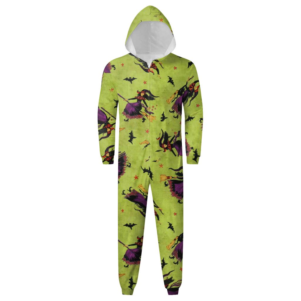 Halloween Printed Family Matching Hooded Long Sleeved Zippered Hooded  Jumpsuit Set