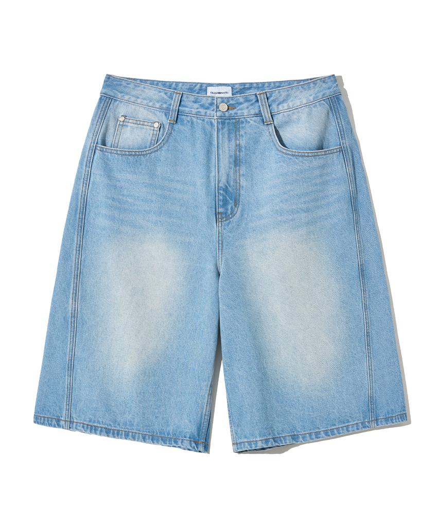 FILLUMINATE Side Curve Bermuda Denim Shorts - Light Blue