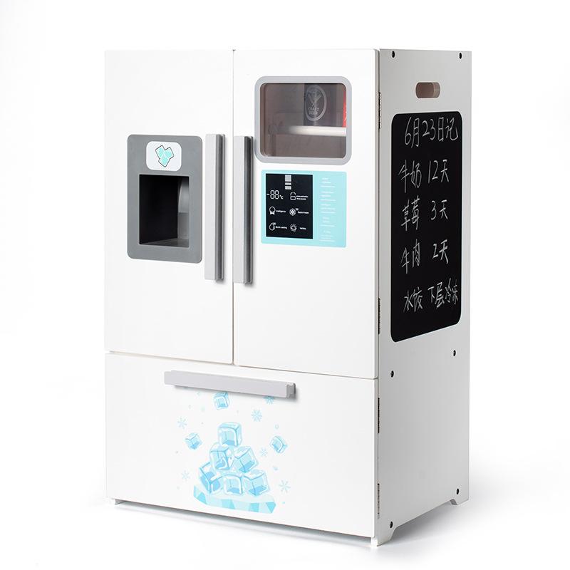 BABIBO Children's Play Wooden Three-door Refrigerator Toy Baby Educational Parent-Child Interactive Simulation Food Ice Maker Toy