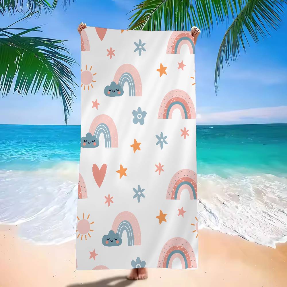 Cartoon Rainbow Print Beach Towel Colorful Bath Towels For Girl Microfiber Quick Dry Sand Free Beach Yoga Spa Gym Pool