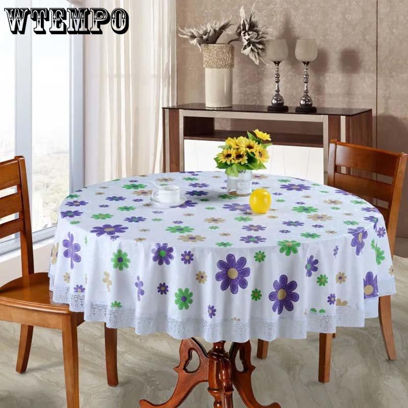 Бытовая большая круглая скатерть из ПВХ с кружевным принтом, винтажный европейский стиль, водонепроницаемая, маслостойкая, устойчивая к ожогам, легко стирается