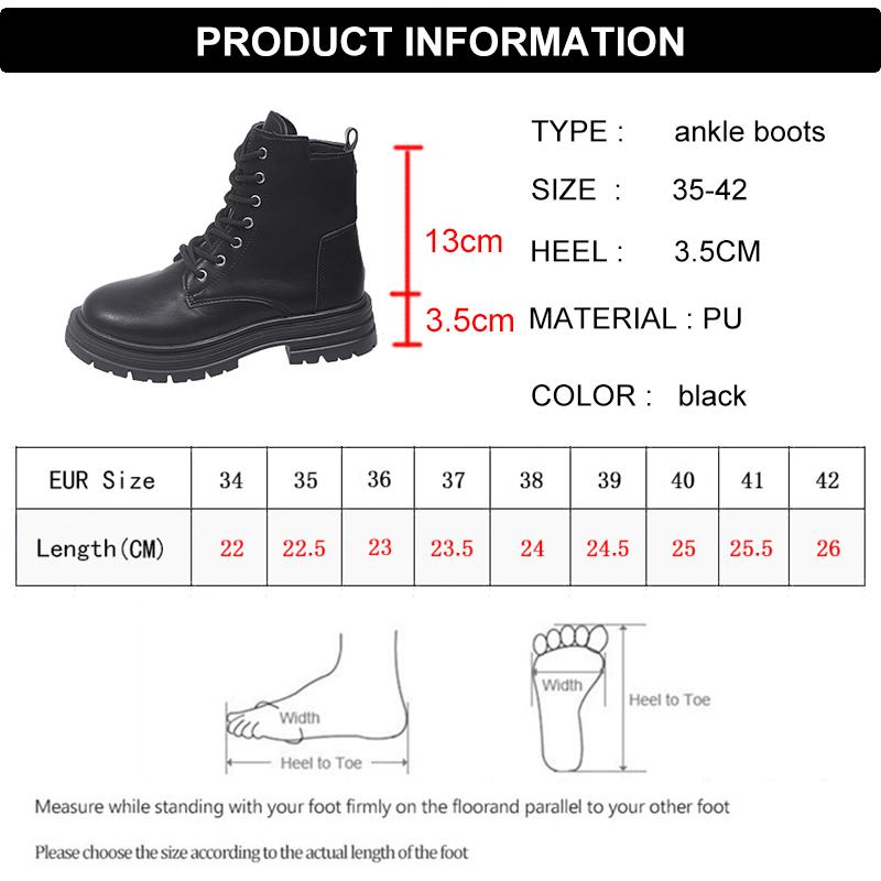 Модные Модные Черные Ботильоны на Шнуровке для Женщин Осень Зима На Молнии Платформа Боевые Ботинки Женские Классические Короткие Ботильоны из Искусственной Кожи Mujer