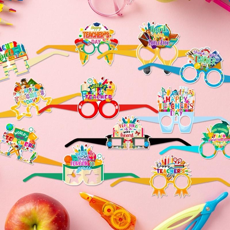 Набор из 12 бумажных очков для выражения признательности учителю, забавные очки для учителя для веселья и фестиваля, украшения для фотобудки