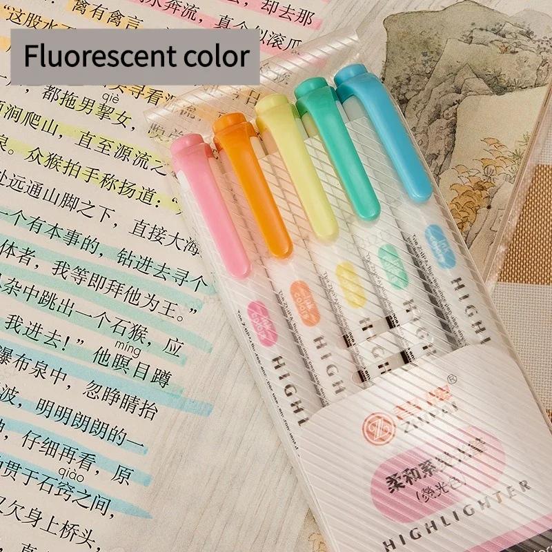 5 Цветов/Коробка Двусторонние Маркеры-Хайлайтеры Коллекция Флуоресцентные Рисовальные Маркеры Ручки-Хайлайтеры Арт Японские Очаровательные Пастельные Канцелярские Товары