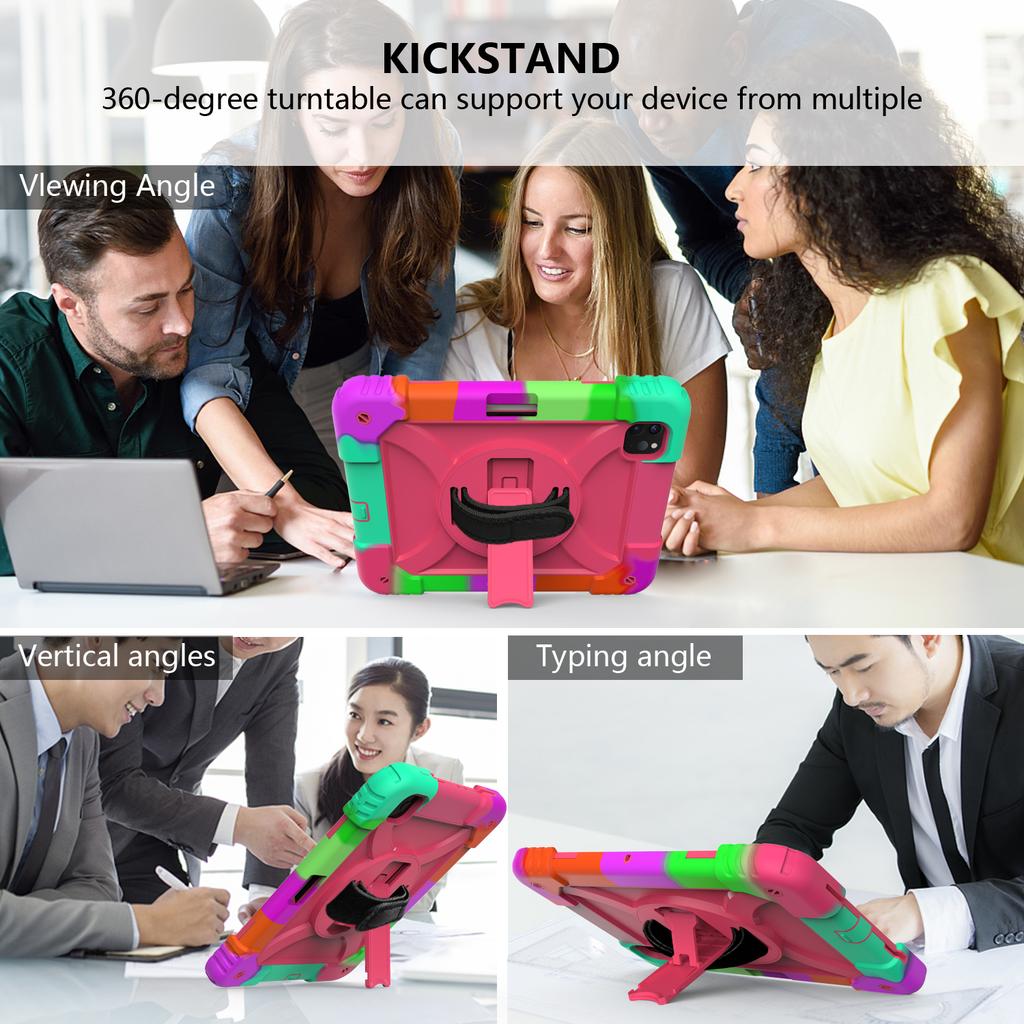 Rainbow Tablet Case for iPad Pro 11 Inch 2018/2020/2021 With Pencil Holder Hand Strap + Shoulder Strap + Kickstand Cover