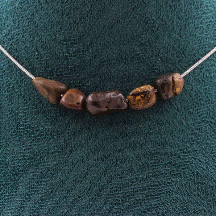 Stones and Minerals. 5 Australian Boulder Opal Pearl Necklace. Stainless Steel Chain Necklace Women Men. Custom Size