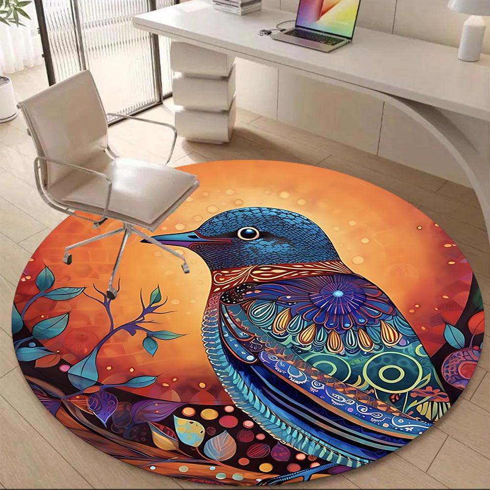 1PC Bird Patterns Office Round Area Rug, Mat Suitable ForOffice, Under Office Chairs Bedroom Living Room Home Decor, Room Deco