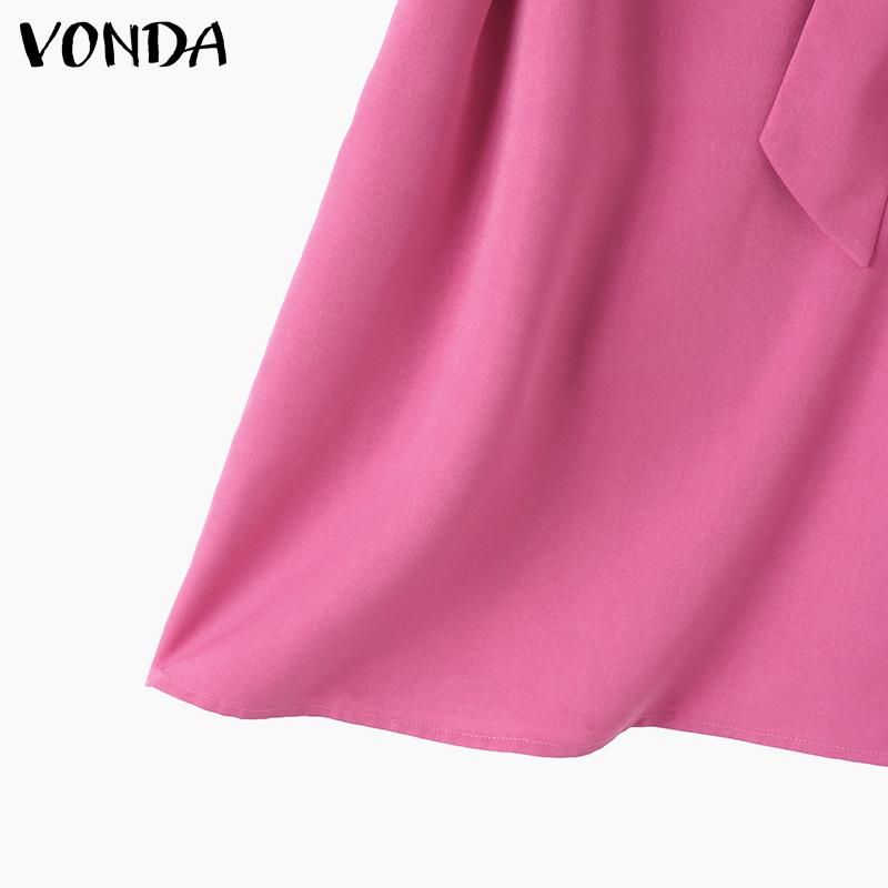 VONDA Женские элегантные платья с круглым вырезом и коротким рукавом с бантом и узлом А-силуэта