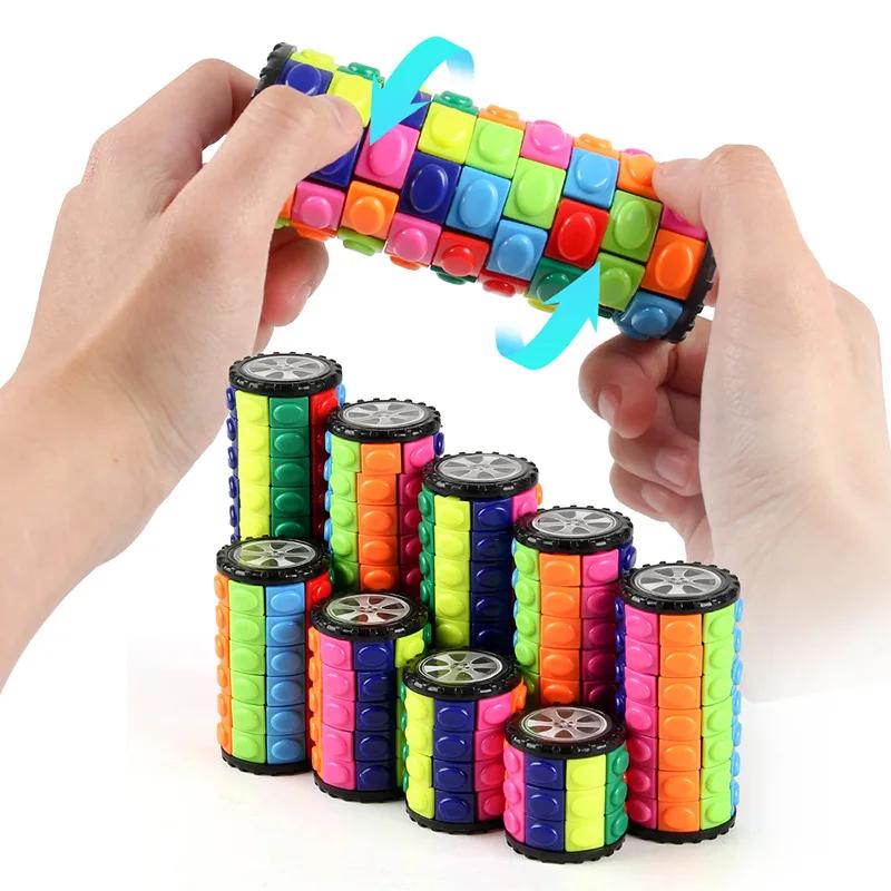3D Magic Corn Cube Tower Puzzle Speed Cube Wheel Rotating Game Cubos Cylindrical Toys for Children Educational Gifts