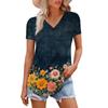Women's Fashion Casual Short-Sleeved Floral Print T-Shirt Shirt Temperament Shirt V-neck Top