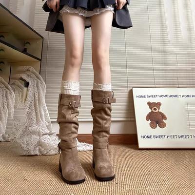 2025 новая осенняя тонкая с юбкой обувь женские ботинки на платформе коричневые ботинки на высоком каблуке ботинки Майяр