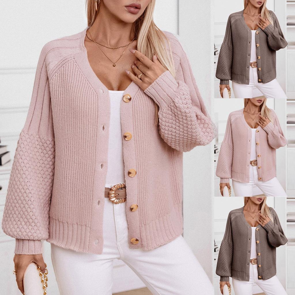Women's Autumn And Winter Solid Color Button Knitted Cardigan Jacket Casual Loose Sleeve Sweater