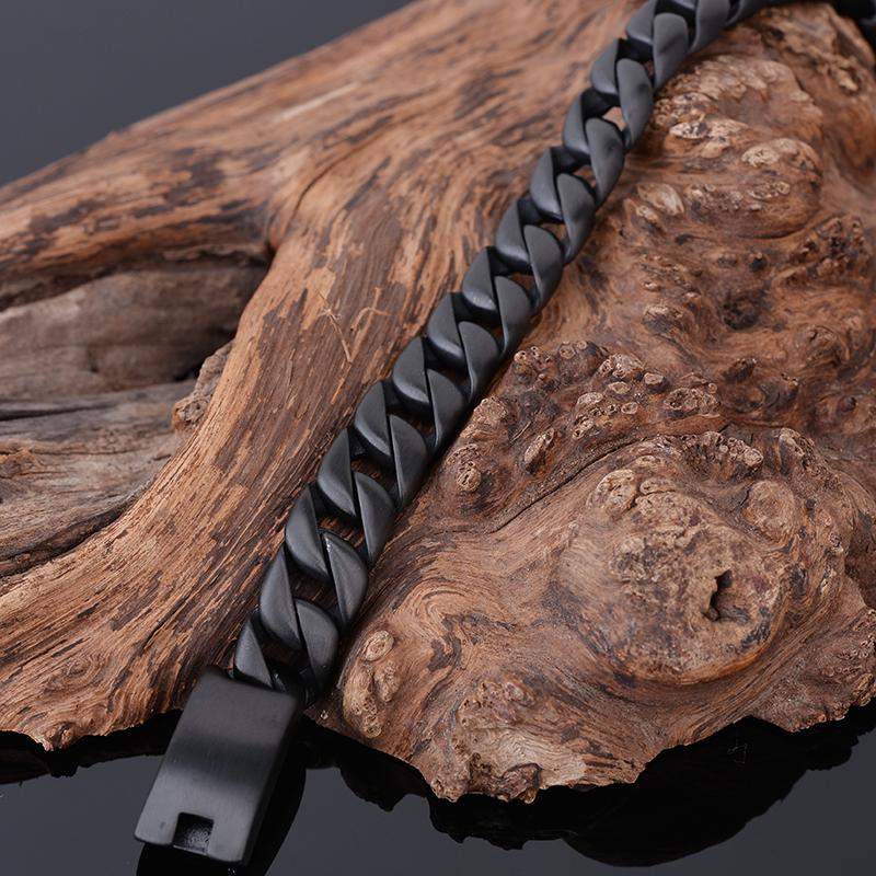 Браслет из матовой черной нержавеющей стали для мужчин, винтажный, мужской, матовая 12-миллиметровая панцирная цепь, мужские ювелирные аксессуары