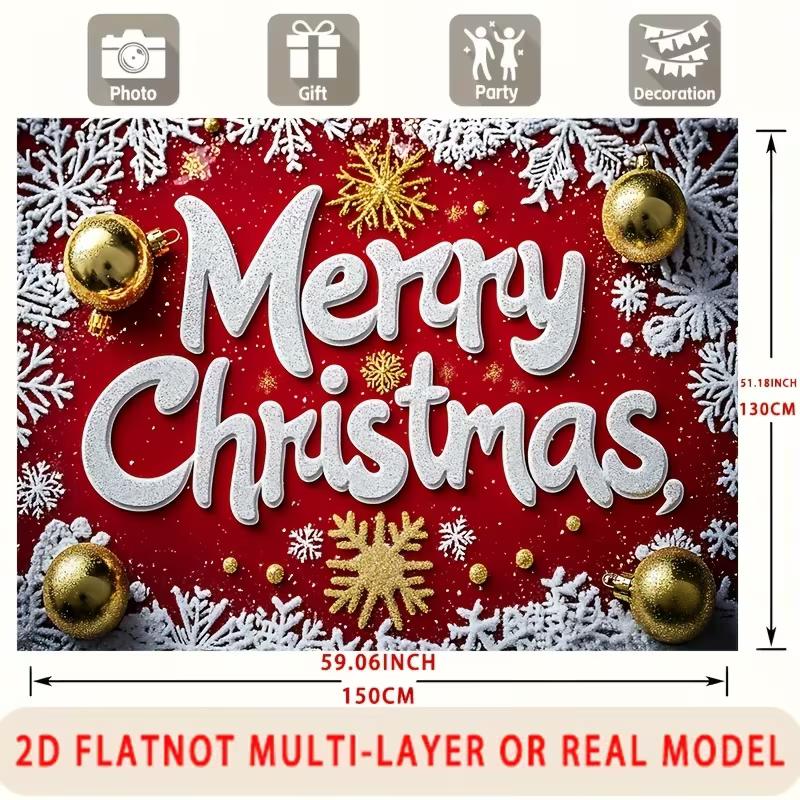 2D Merry Christmas Backdrop Red Gold Snowflake Photography Background