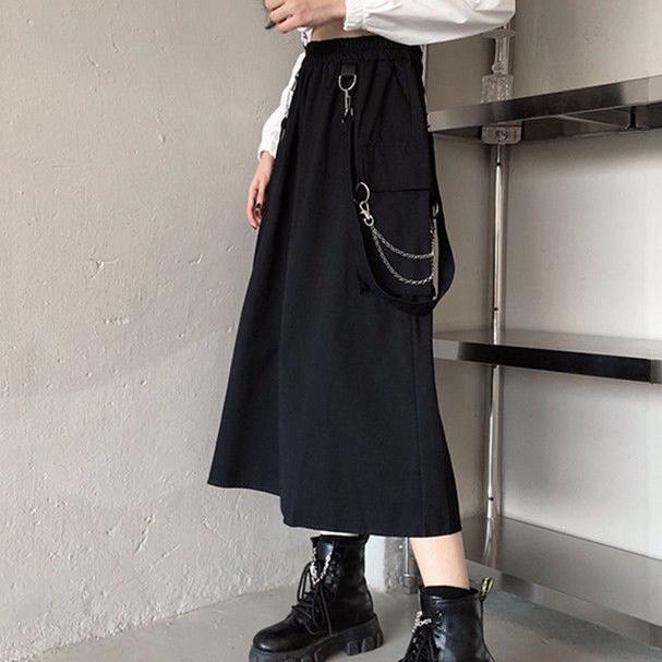 Летняя уличная юбка-карго Женская повседневная черная свободная юбка трапециевидной формы с высокой талией в женском стиле