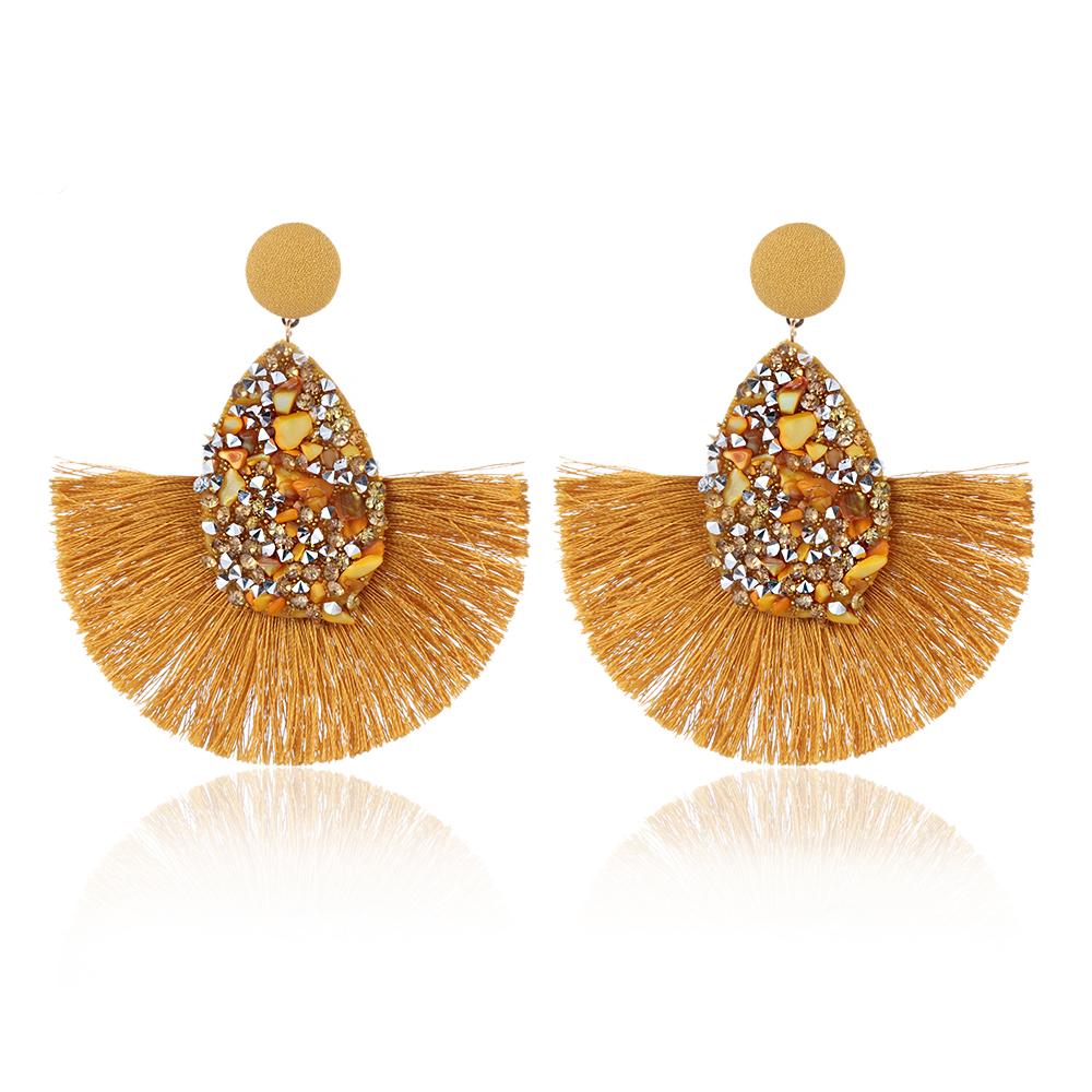 New Fashion Colorful Charm Fringe Drop Crystal Glitter Sequins Dangle Teardrop Tassel Earrings